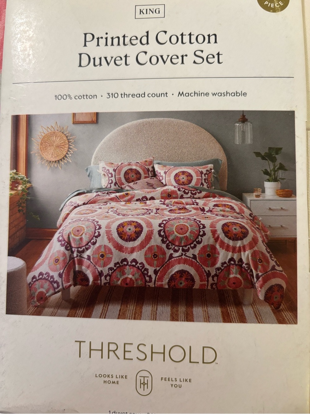 Target Threshold Printed Cotton Duvet Cover Set - Pink, Coral & Teal